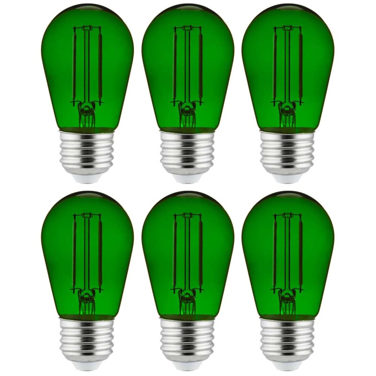 6Pk - 2 watts Green LED Filament S14 Sign Clear Dimmable Light Bulb